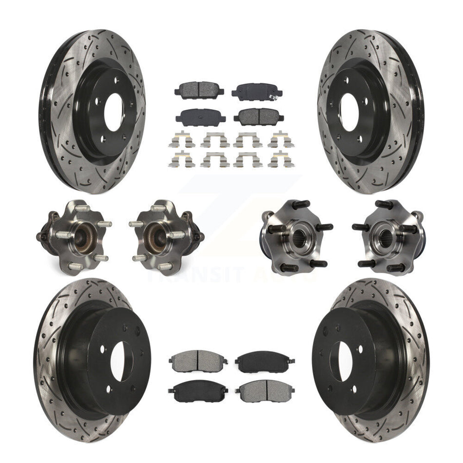 Front Rear Hub Bearings Assembly Coated Disc Brake Rotors And Semi-Metallic Pads Kit (10Pc) For 2017-2019 Nissan Sentra Turbocharged KBB-111087