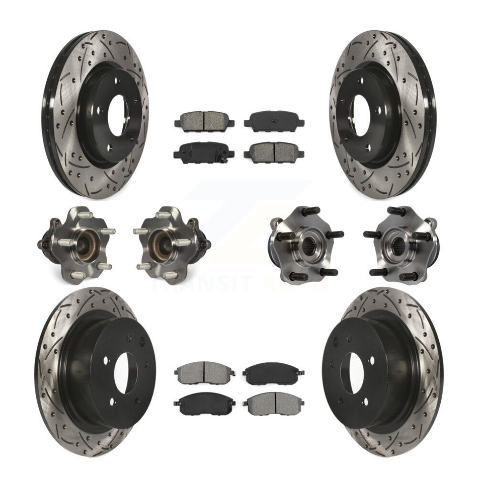 Front Rear Hub Bearings Assembly Coated Disc Brake Rotors And Semi-Metallic Pads Kit (10Pc) For Nissan Sentra KBB-111088