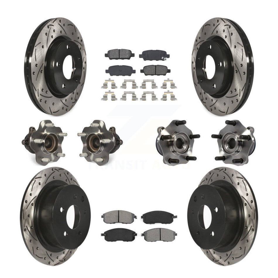 Front Rear Hub Bearings Assembly Coated Disc Brake Rotors And Semi-Metallic Pads Kit (10Pc) For Nissan Sentra KBB-111088