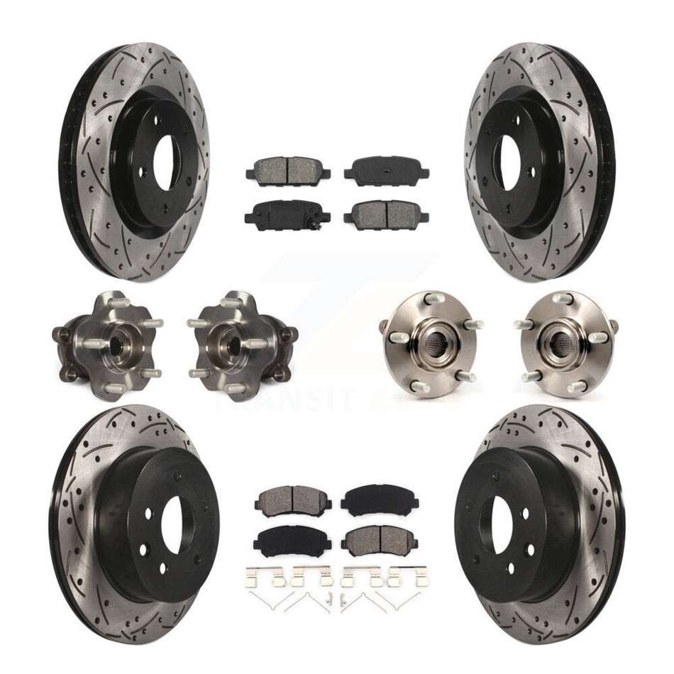 Front Rear Hub Bearings Assembly Coated Disc Brake Rotors And Semi-Metallic Pads Kit (10Pc) For 2014-2015 Nissan Rogue Select AWD KBB-111089