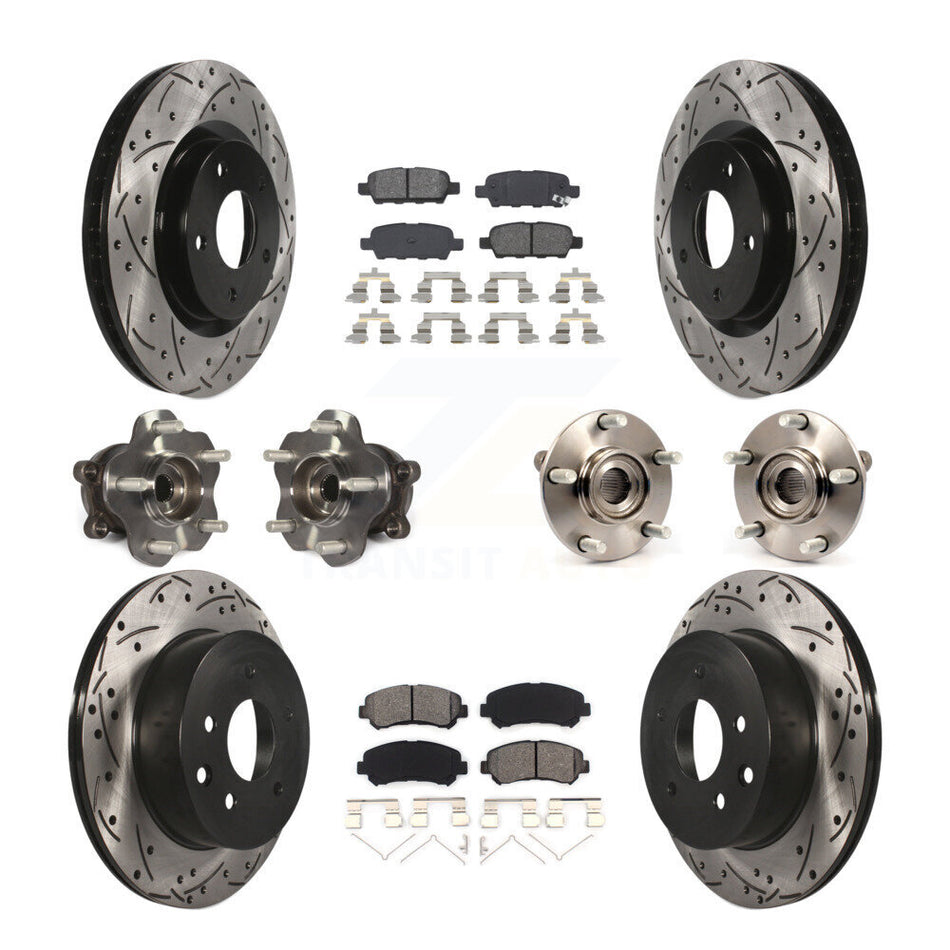 Front Rear Hub Bearings Assembly Coated Disc Brake Rotors And Semi-Metallic Pads Kit (10Pc) For 2014-2015 Nissan Rogue Select AWD KBB-111089