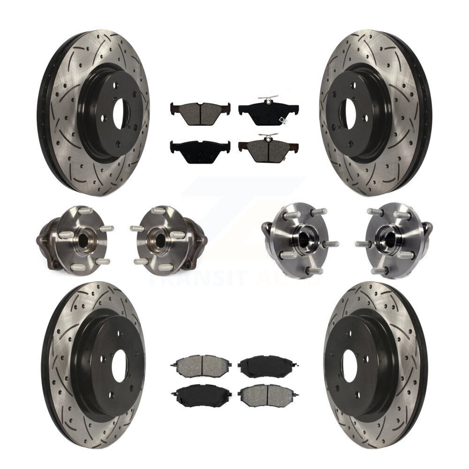 Front Rear Hub Bearings Assembly Coated Disc Brake Rotors And Semi-Metallic Pads Kit (10Pc) For Subaru Outback Legacy WRX KBB-111094