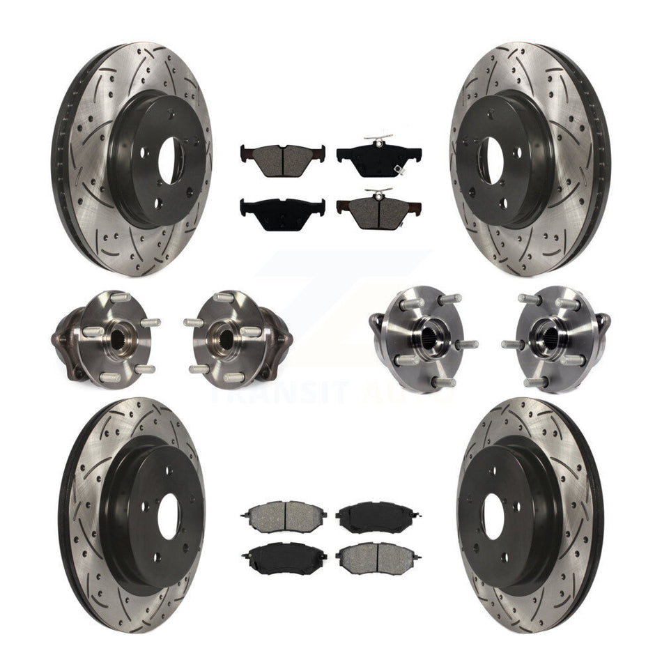 Front Rear Hub Bearings Assembly Coated Disc Brake Rotors And Semi-Metallic Pads Kit (10Pc) For 2015 Subaru Legacy 2.5L KBB-111095
