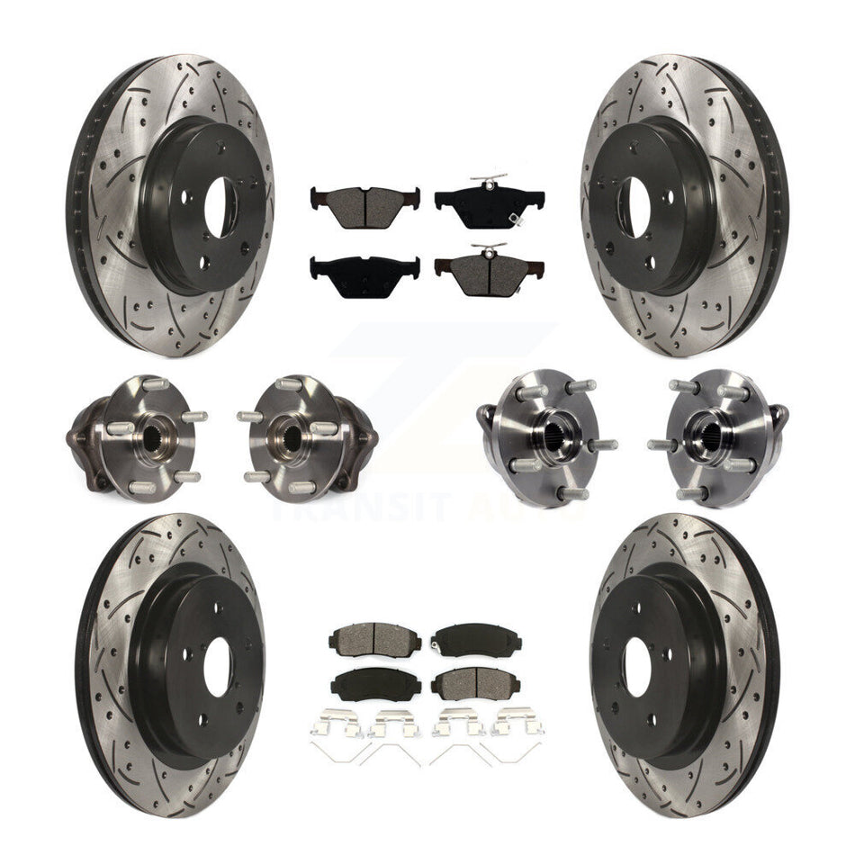 Front Rear Hub Bearings Assembly Coated Disc Brake Rotors And Semi-Metallic Pads Kit (10Pc) For 2016-2019 Subaru Legacy 2.5L KBB-111096