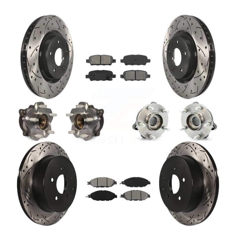 Front Rear Hub Bearings Assembly Coated Disc Brake Rotors And Semi-Metallic Pads Kit (10Pc) For Nissan Pathfinder Murano INFINITI QX60 JX35 KBB-111097
