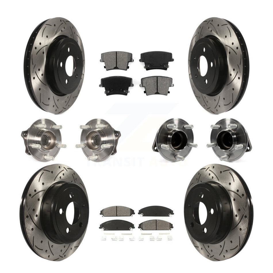 Front Rear Hub Bearings Assembly Coated Disc Brake Rotors And Semi-Metallic Pads Kit (10Pc) For Dodge Challenger Chrysler 300 Charger KBB-111104