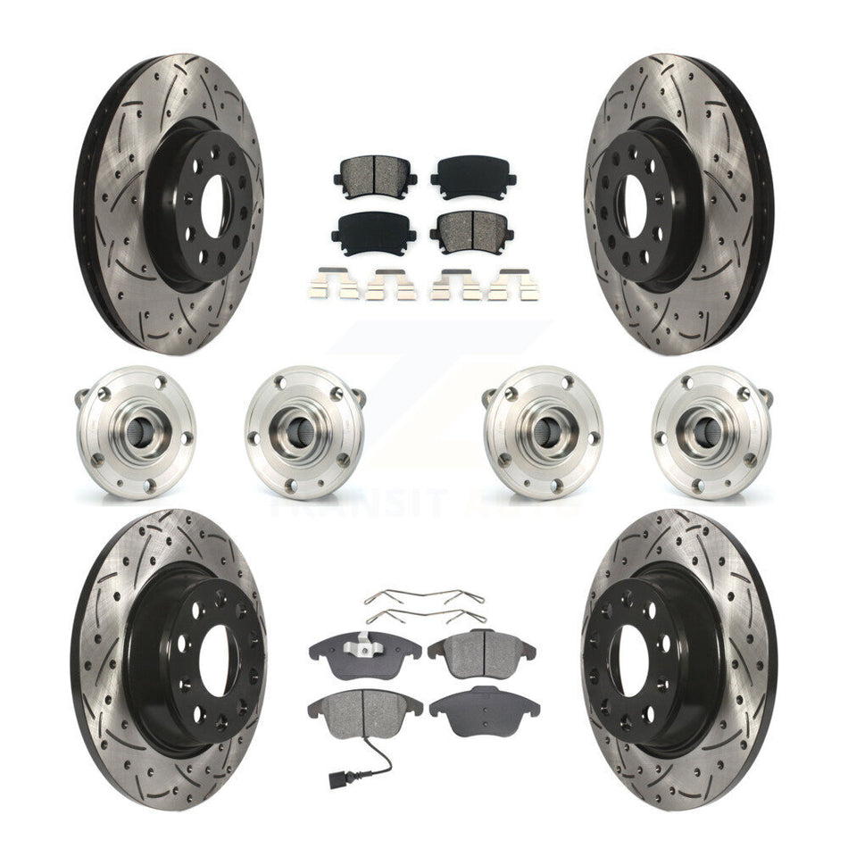 Front Rear Hub Bearings Assembly Coated Disc Brake Rotors And Semi-Metallic Pads Kit (10Pc) For Volkswagen Tiguan Audi Q3 Quattro KBB-111110