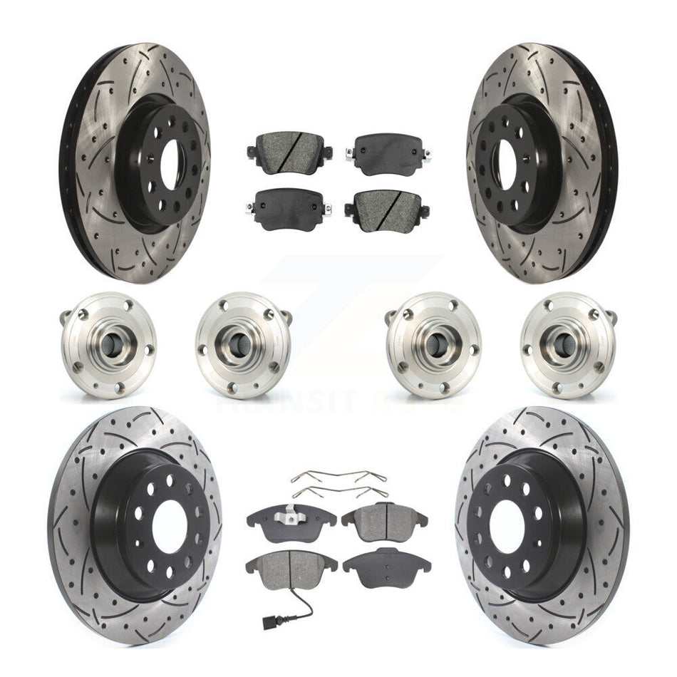 Front Rear Hub Bearings Assembly Coated Disc Brake Rotors And Semi-Metallic Pads Kit (10Pc) For Audi Q3 Quattro KBB-111111