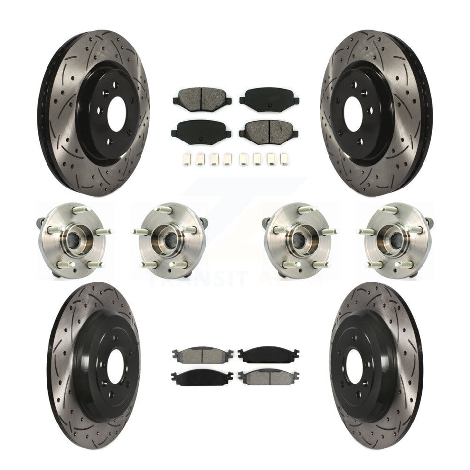 Front Rear Hub Bearings Assembly Coated Disc Brake Rotors And Semi-Metallic Pads Kit (10Pc) For 2009-2010 Lincoln MKS KBB-111117