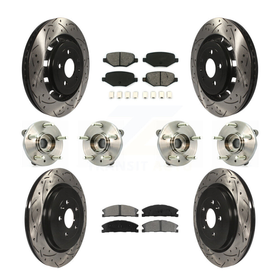 Front Rear Hub Bearings Assembly Coated Disc Brake Rotors And Semi-Metallic Pads Kit (10Pc) For Lincoln MKS Ford Flex Taurus MKT KBB-111119
