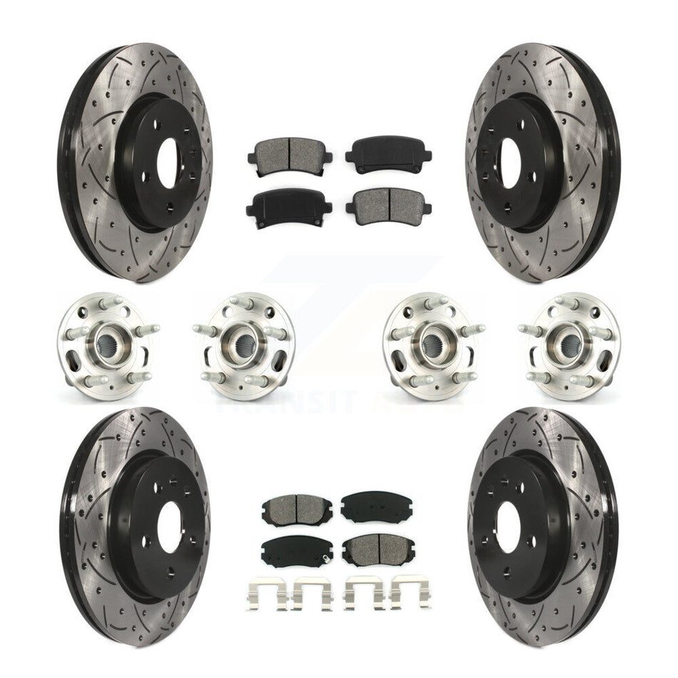 Front Rear Hub Bearings Assembly Coated Disc Brake Rotors And Semi-Metallic Pads Kit (10Pc) For Chevrolet Malibu Impala Buick LaCrosse KBB-111124