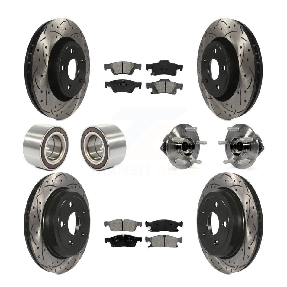 Front Rear Wheel Hub Bearings Assembly Coated Disc Brake Rotors And Semi-Metallic Pads Shoes Kit (10Pc) For Dodge Durango Jeep Grand Cherokee KBB-111128