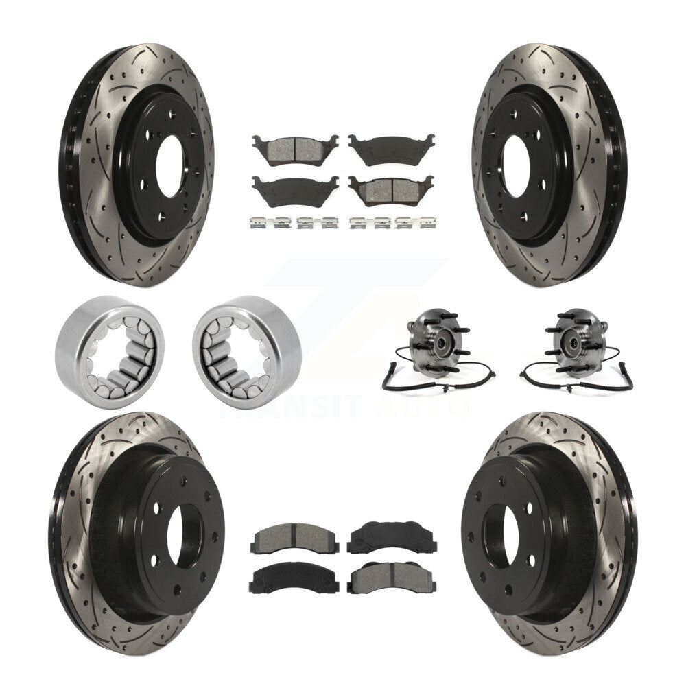 Front Rear Hub Bearing Coated Brake Rotor And Pad Shoe Kit (10Pc) For 2014 Ford F-150 4WD KBB-111149