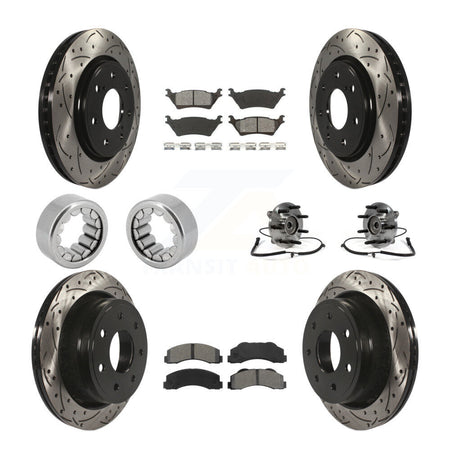 Front Rear Hub Bearing Coated Brake Rotor And Pad Shoe Kit (10Pc) For 2014 Ford F-150 4WD KBB-111149