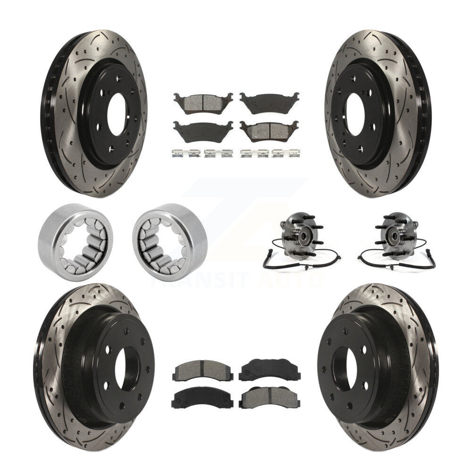 Front Rear Hub Bearing Coated Brake Rotor And Pad Shoe Kit (10Pc) For 2014 Ford F-150 4WD KBB-111149