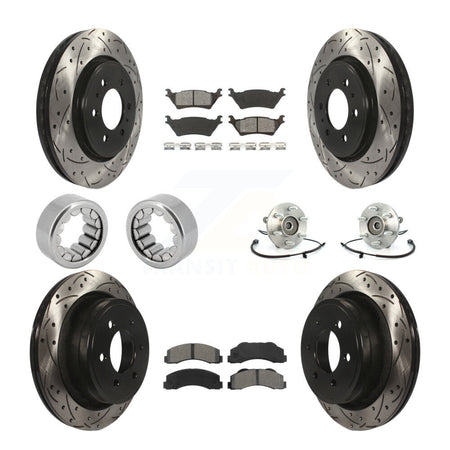 Front Rear Hub Bearing Coated Brake Rotor And Pad Shoe Kit (10Pc) For 2014 Ford F-150 4WD KBB-111173