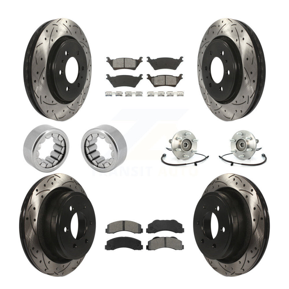 Front Rear Hub Bearing Coated Brake Rotor And Pad Shoe Kit (10Pc) For 2014 Ford F-150 4WD KBB-111173