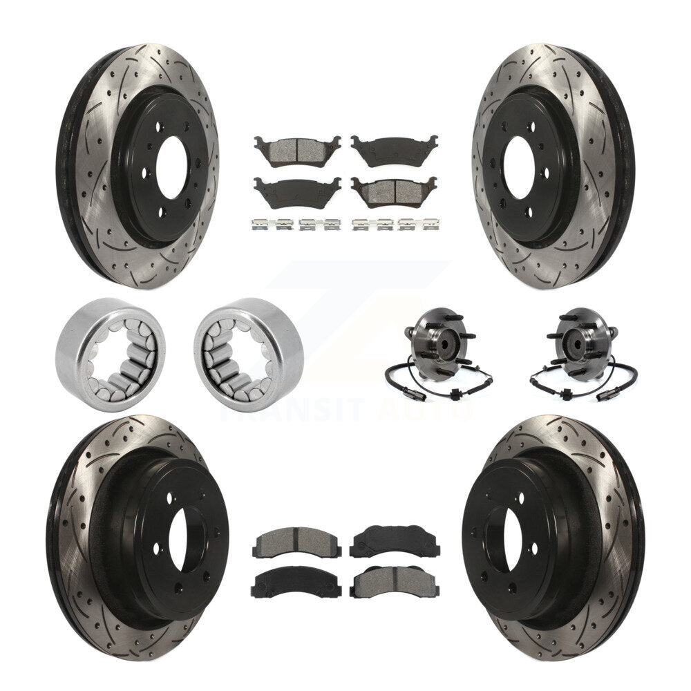 Front Rear Hub Bearing Coated Brake Rotor And Pad Shoe Kit (10Pc) For 2014 Ford F-150 RWD KBB-111175