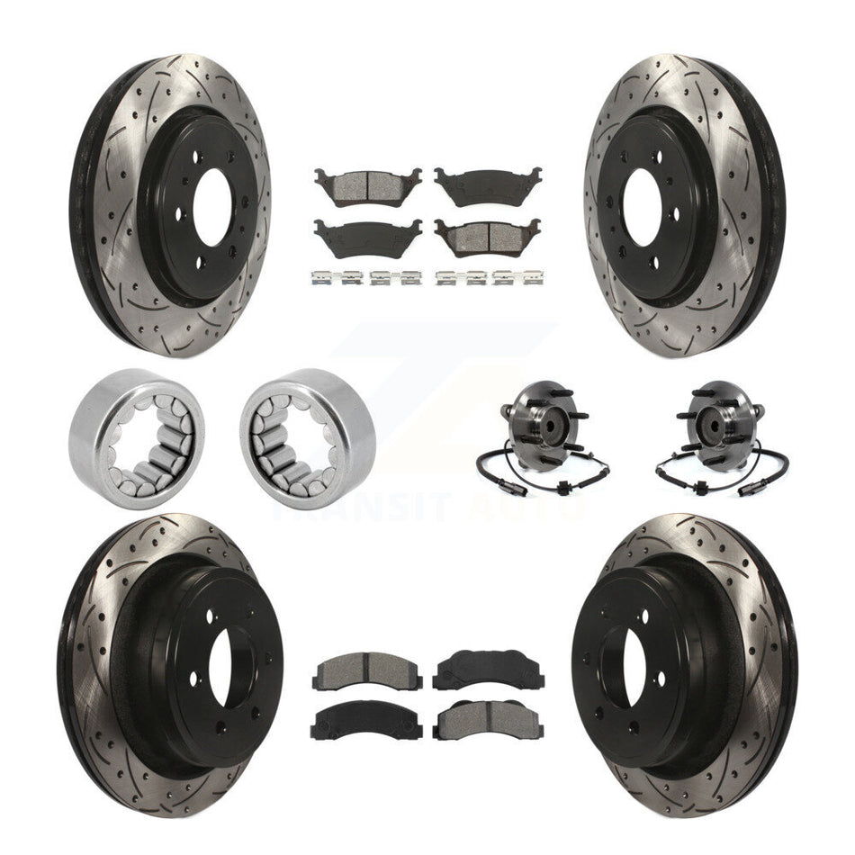 Front Rear Hub Bearing Coated Brake Rotor And Pad Shoe Kit (10Pc) For 2014 Ford F-150 RWD KBB-111175