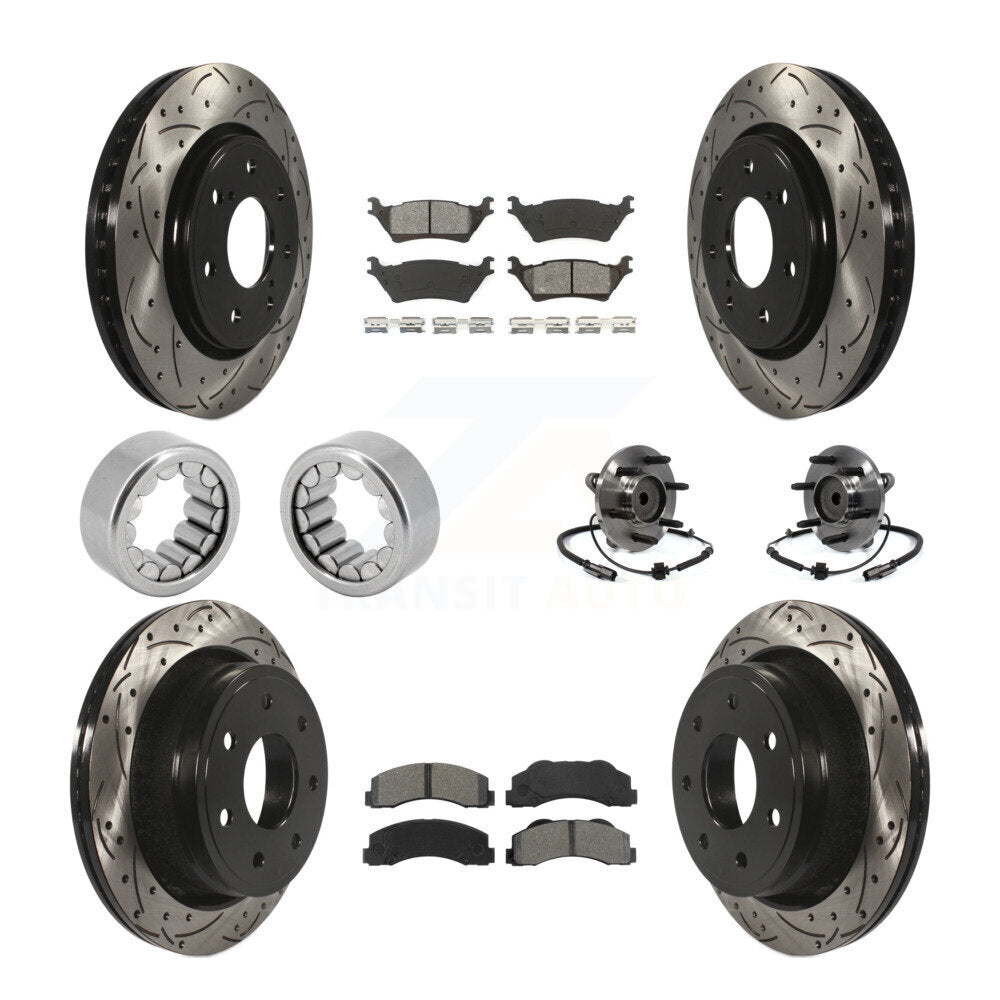 Front Rear Hub Bearing Coated Brake Rotor And Pad Shoe Kit (10Pc) For 2014 Ford F-150 RWD KBB-111177