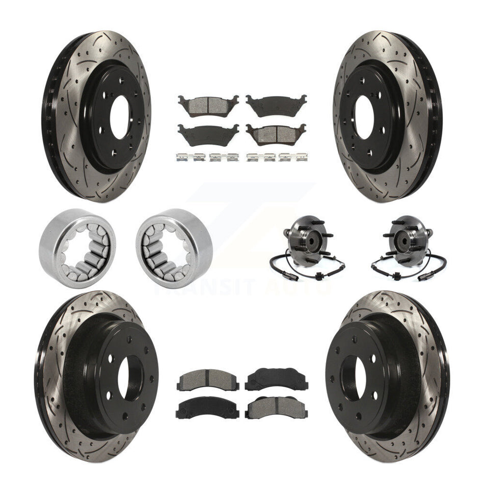 Front Rear Hub Bearing Coated Brake Rotor And Pad Shoe Kit (10Pc) For 2014 Ford F-150 RWD KBB-111177