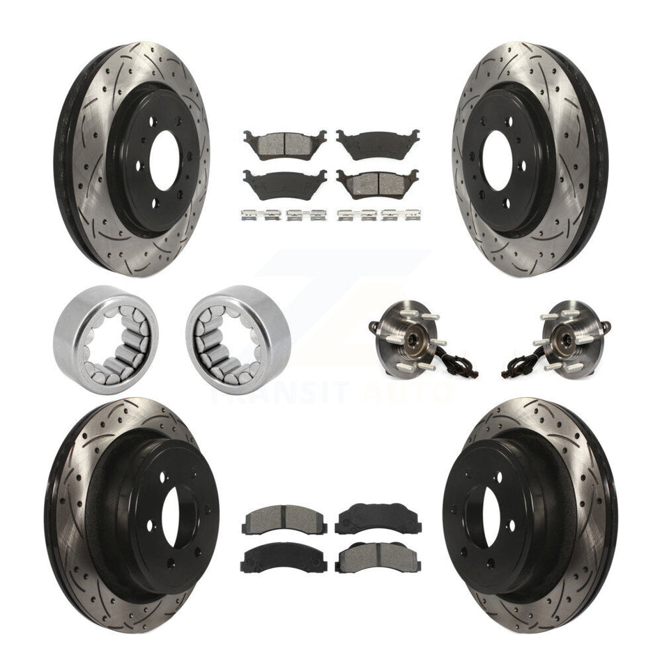 Front Rear Hub Bearings Coated Disc Brake Rotors And Pads Shoes Kit (10Pc) For Ford F-150 KBB-111183