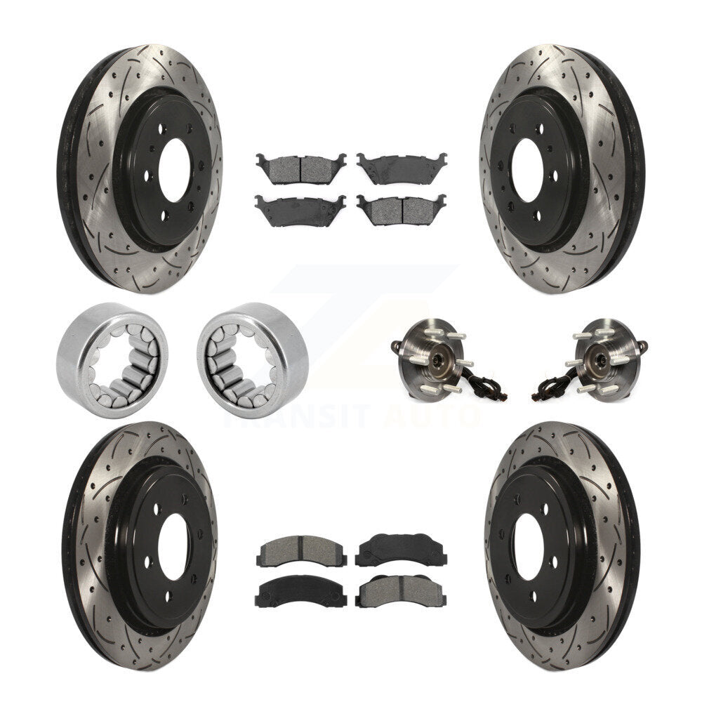 Front Rear Hub Bearings Coated Disc Brake Rotors And Pads Shoes Kit (10Pc) For Ford F-150 KBB-111184