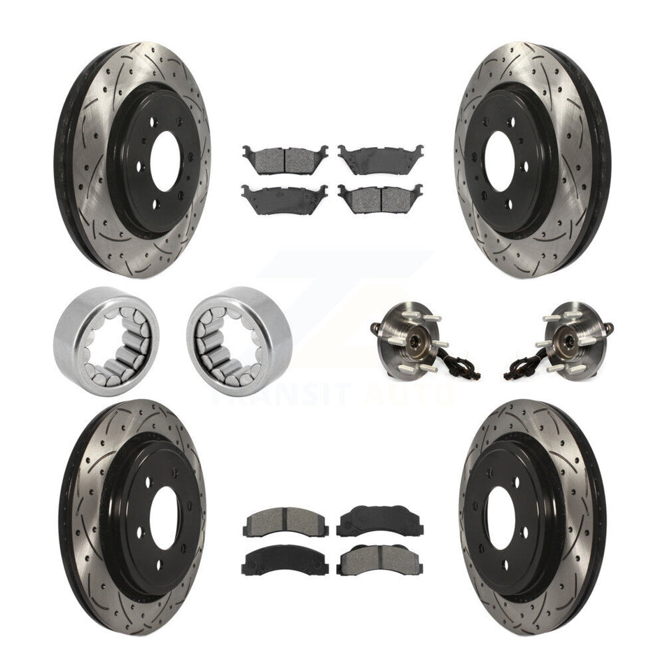 Front Rear Hub Bearings Coated Disc Brake Rotors And Pads Shoes Kit (10Pc) For Ford F-150 KBB-111184