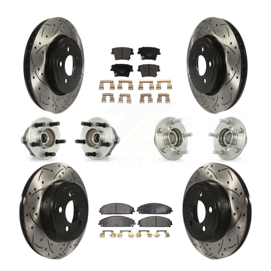 Front Rear Hub Bearings Assembly Coated Disc Brake Rotors And Ceramic Pads Kit (10Pc) For Chrysler 300 Dodge Charger Magnum KBB-111186