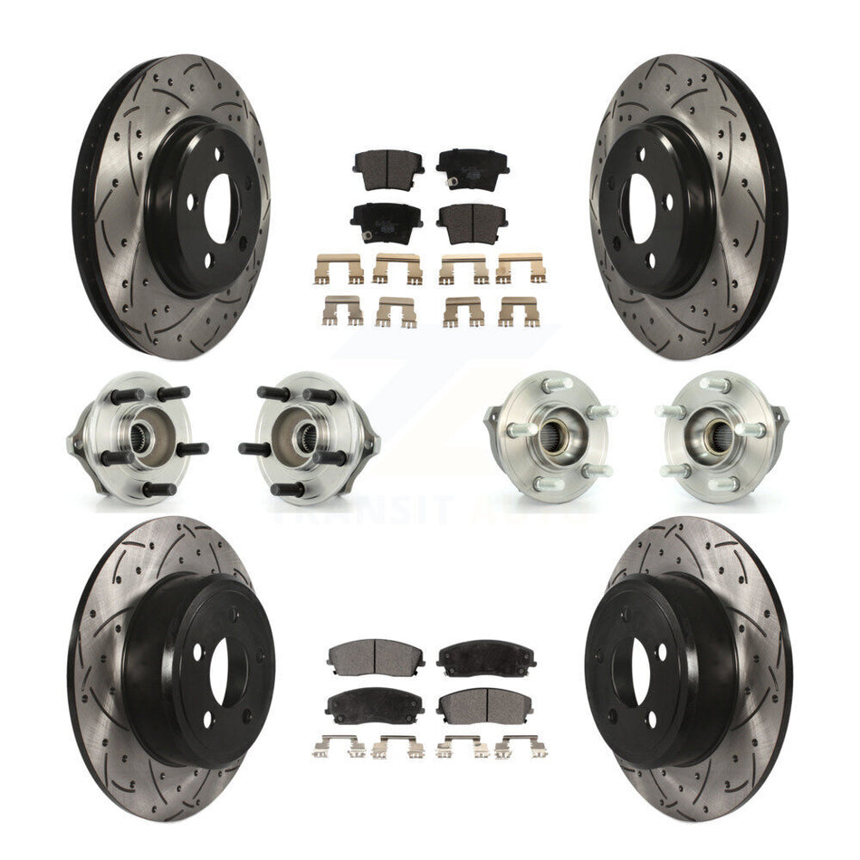 Front Rear Hub Bearings Assembly Coated Disc Brake Rotors And Ceramic Pads Kit (10Pc) For Dodge Charger Magnum AWD with 2.7L KBB-111188