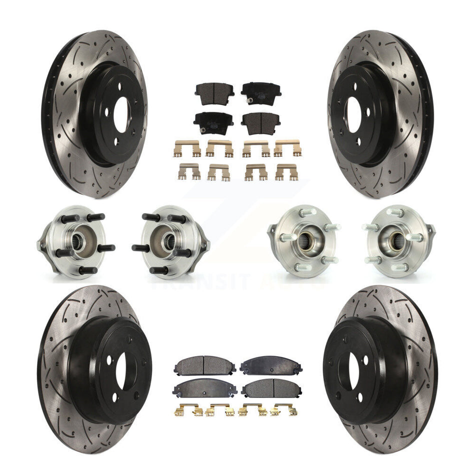 Front Rear Hub Bearings Assembly Coated Disc Brake Rotors And Ceramic Pads Kit (10Pc) For 2005-2006 Chrysler 300 AWD with 3.5L KBB-111189