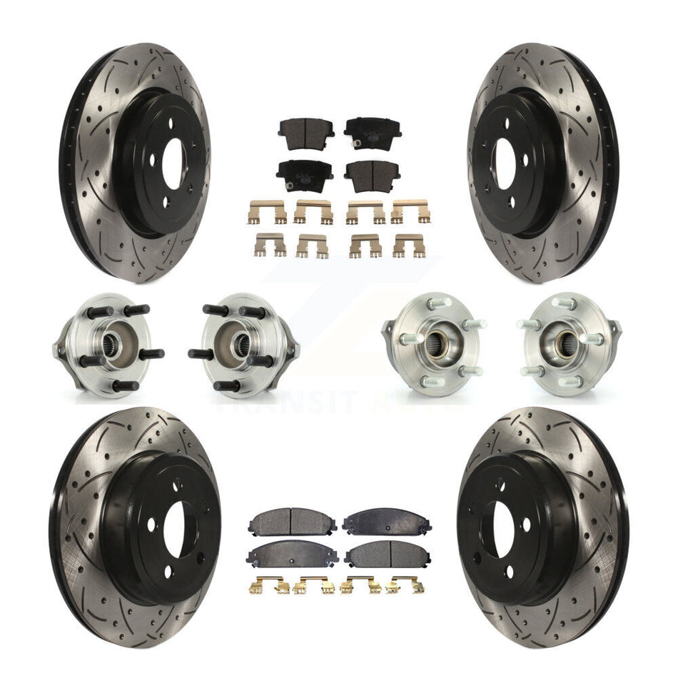 Front Rear Hub Bearings Assembly Coated Disc Brake Rotors And Ceramic Pads Kit (10Pc) For Chrysler 300 Dodge Charger Magnum KBB-111190