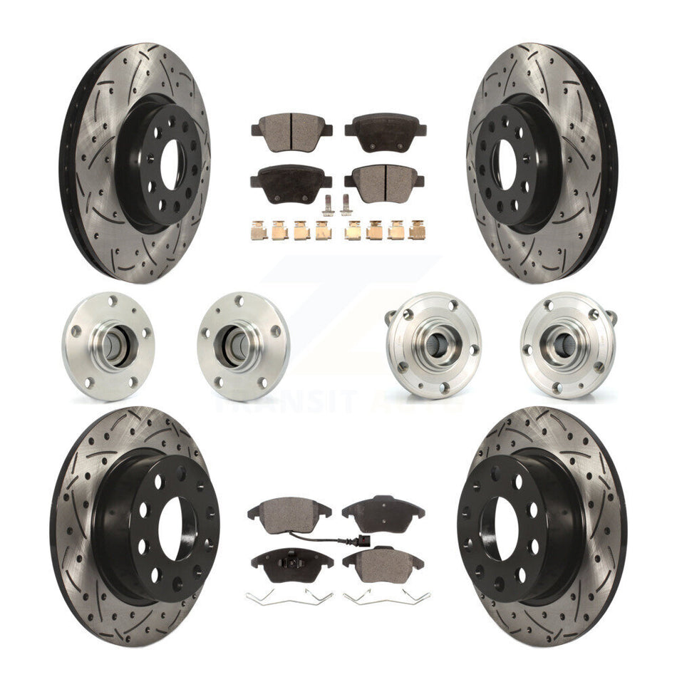 Front Rear Hub Bearing Coated Brake Rotor Pads Kit (10Pc) For 17-18 Volkswagen Jetta 2.0L KBB-111194
