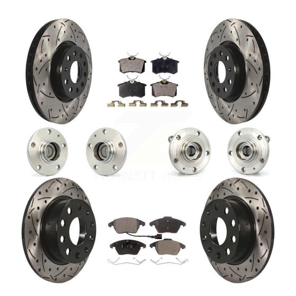 Front Rear Hub Bearings Assembly Coated Disc Brake Rotors And Ceramic Pads Kit (10Pc) For Volkswagen Jetta Beetle KBB-111195