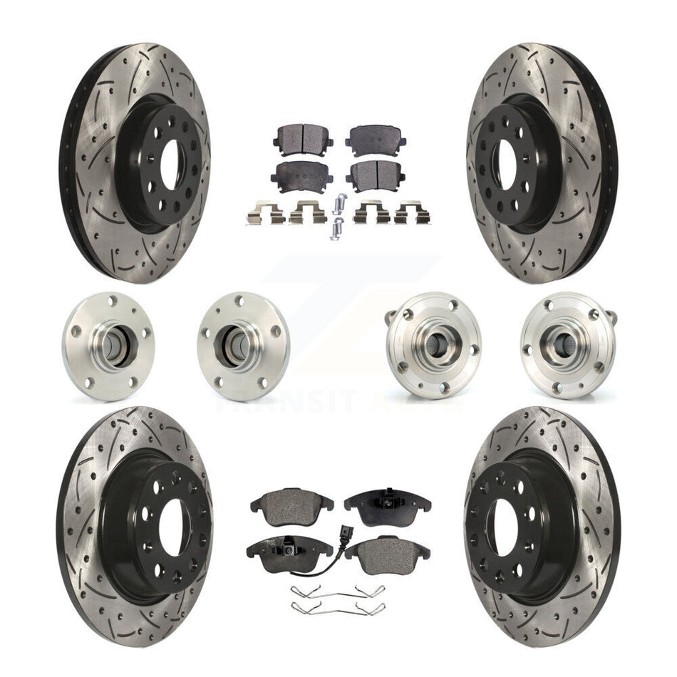 Front Rear Hub Bearings Assembly Coated Disc Brake Rotors And Ceramic Pads Kit (10Pc) For Volkswagen Tiguan Audi Q3 KBB-111196