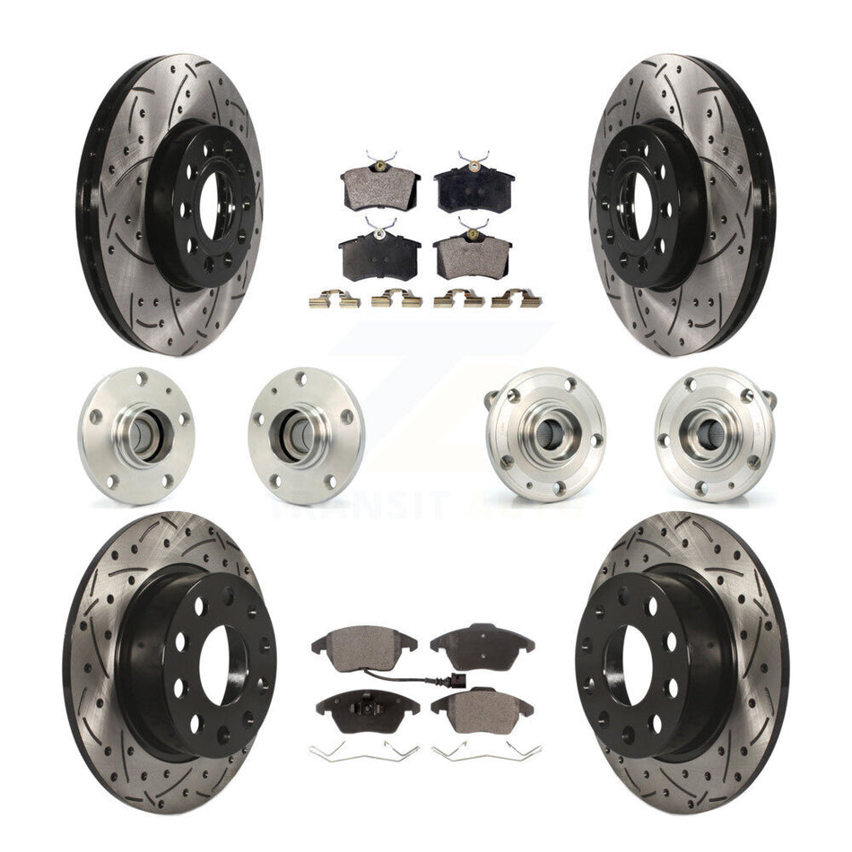 Front Rear Hub Bearings Assembly Coated Disc Brake Rotors And Ceramic Pads Kit (10Pc) For Volkswagen Jetta Beetle KBB-111201