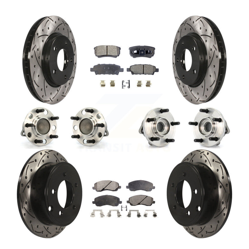 Front Rear Hub Bearings Assembly Coated Disc Brake Rotors And Ceramic Pads Kit (10Pc) For 2009 Dodge Caliber SXT with Drum rear brakes 4-Wheel ABS KBB-111212