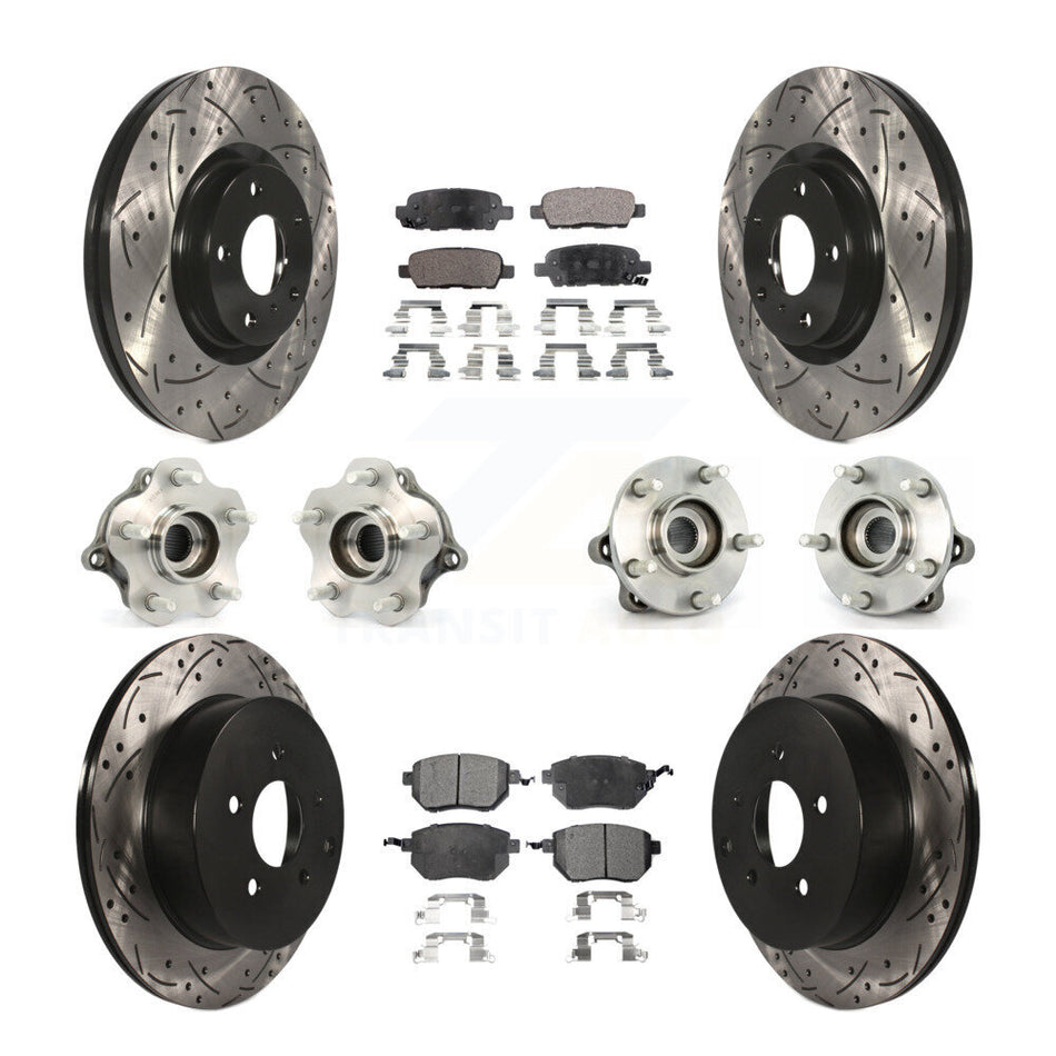 Front Rear Hub Bearings Assembly Coated Disc Brake Rotors And Ceramic Pads Kit (10Pc) For 2005-2007 Nissan Murano AWD KBB-111229