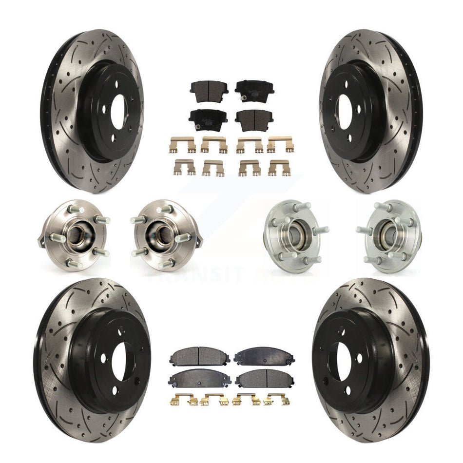 Front Rear Hub Bearings Assembly Coated Disc Brake Rotors And Ceramic Pads Kit (10Pc) For Dodge Chrysler 300 Charger Challenger KBB-111231