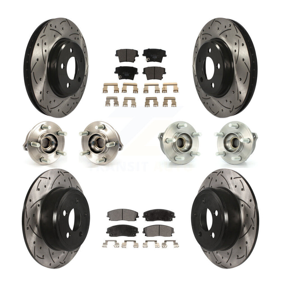 Front Rear Hub Bearings Assembly Coated Disc Brake Rotors And Ceramic Pads Kit (10Pc) For Dodge Charger Chrysler 300 AWD with 2.7L KBB-111233