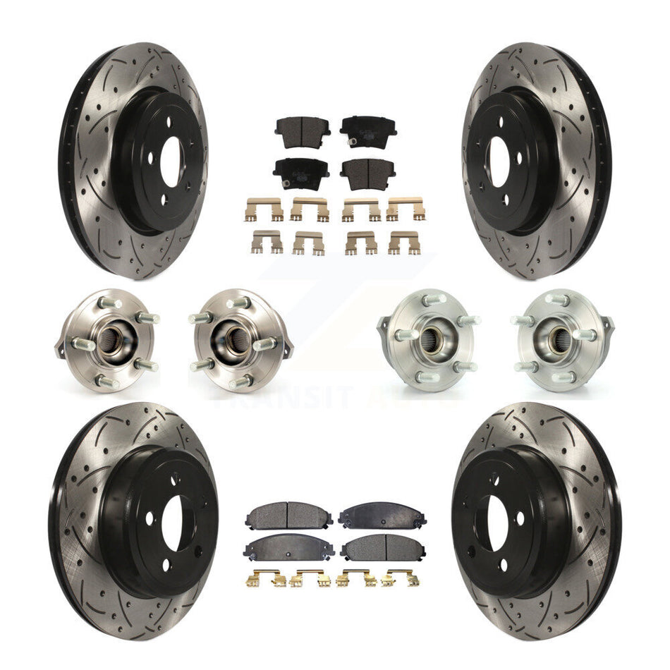 Front Rear Hub Bearings Assembly Coated Disc Brake Rotors And Ceramic Pads Kit (10Pc) For Dodge Charger Chrysler 300 KBB-111234