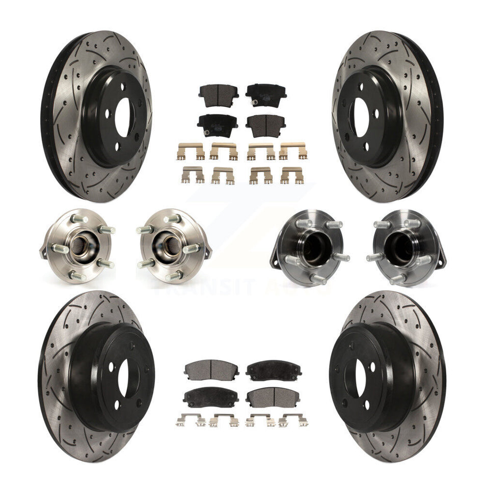 Front Rear Hub Bearings Assembly Coated Disc Brake Rotors And Ceramic Pads Kit (10Pc) For Dodge Charger Chrysler 300 KBB-111236