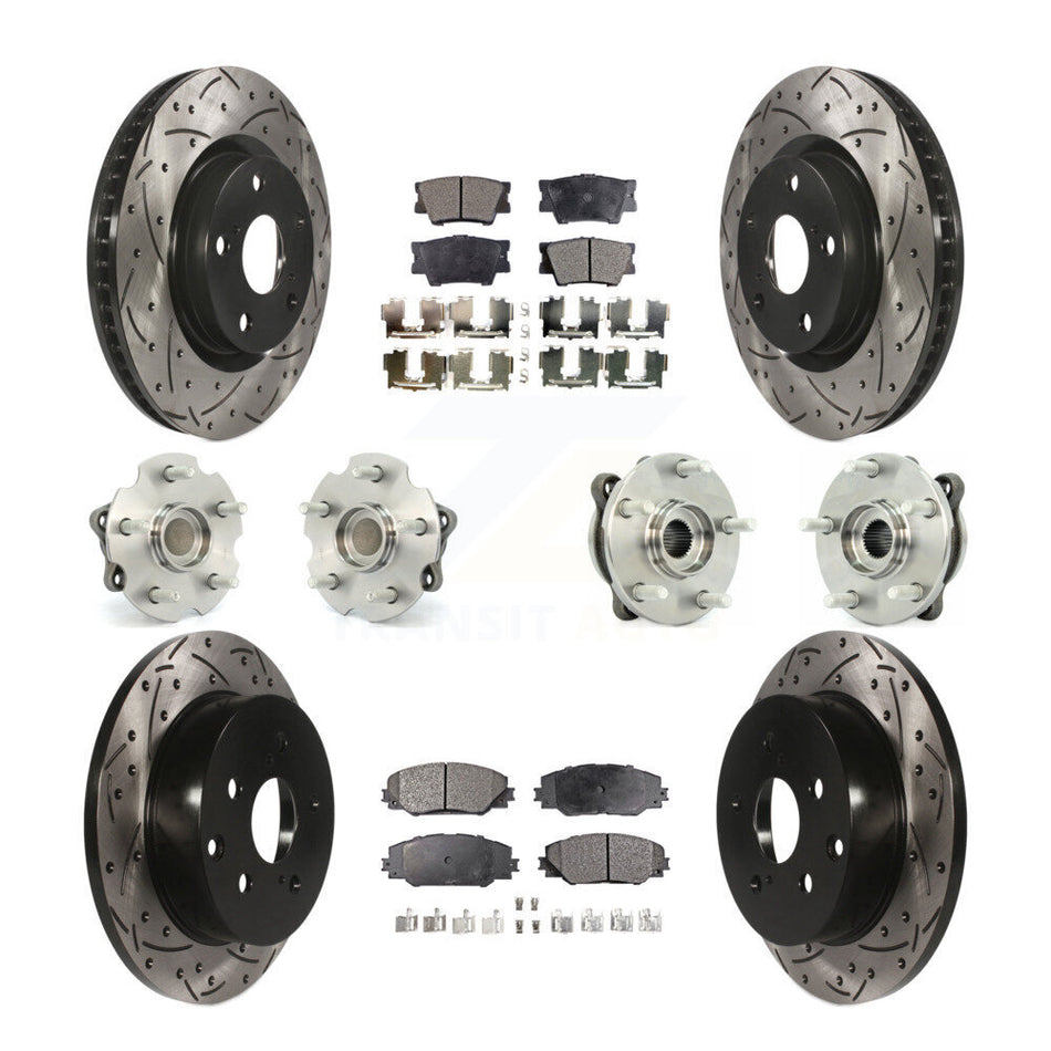 Front Rear Hub Bearings Assembly Coated Disc Brake Rotors And Ceramic Pads Kit (10Pc) For Toyota RAV4 KBB-111241