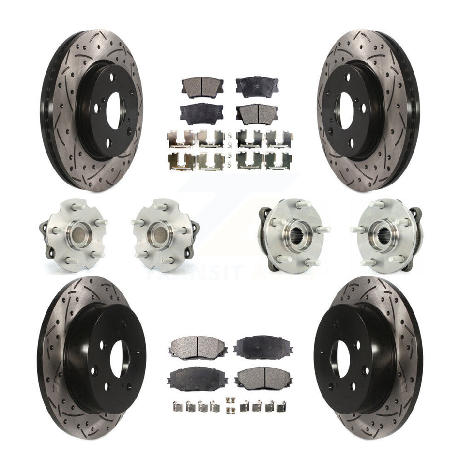 Front Rear Hub Bearings Assembly Coated Disc Brake Rotors And Ceramic Pads Kit (10Pc) For 2013-2018 Toyota RAV4 LE with FWD KBB-111242