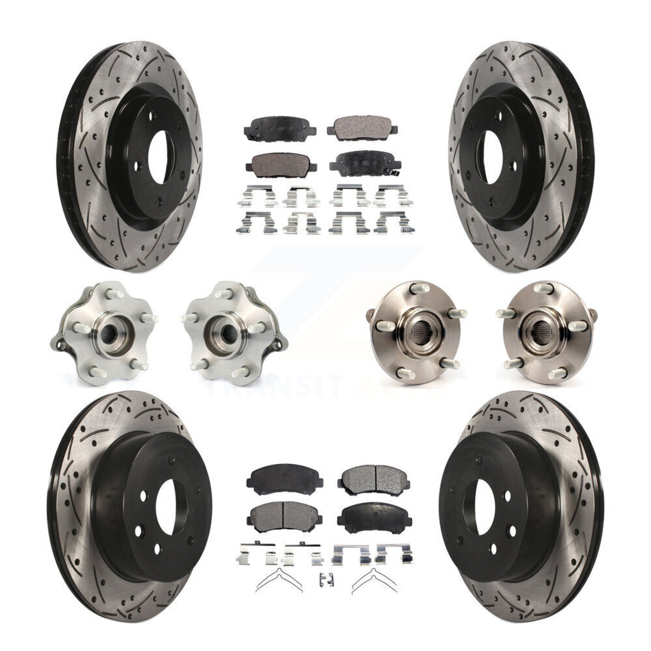 Front Rear Hub Bearings Assembly Coated Disc Brake Rotors And Ceramic Pads Kit (10Pc) For 2008-2013 Nissan Rogue AWD KBB-111243