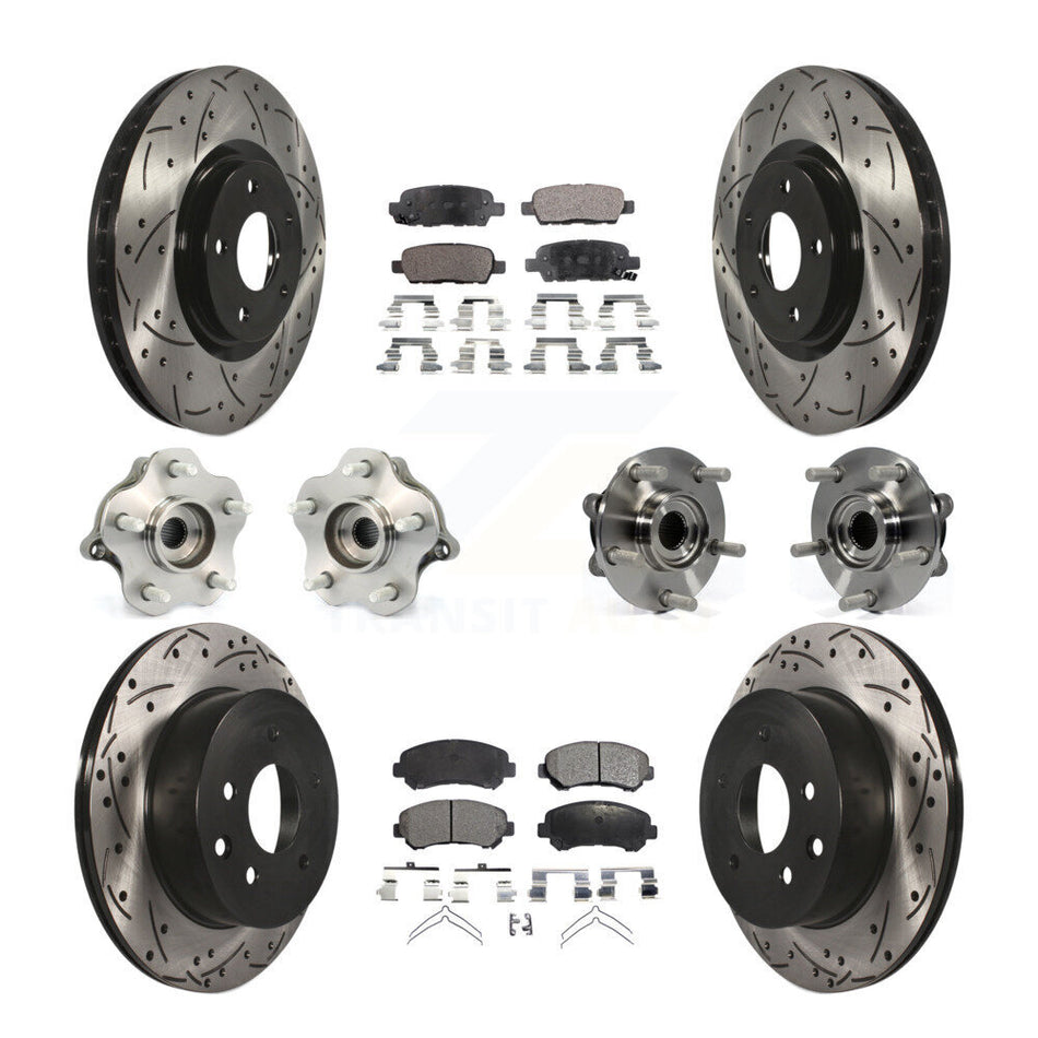 Front Rear Hub Bearings Assembly Coated Disc Brake Rotors And Ceramic Pads Kit (10Pc) For 2014 Nissan Juke Nismo RS with AWD To 04 14 KBB-111244