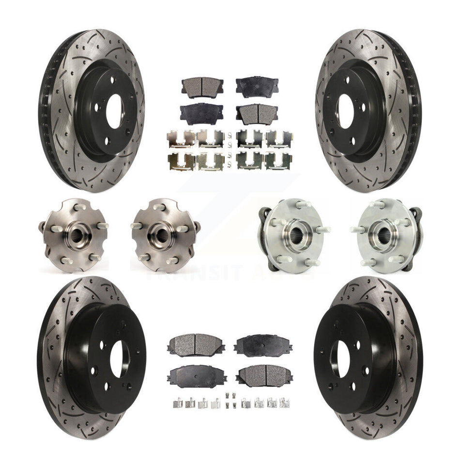 Front Rear Hub Bearings Assembly Coated Disc Brake Rotors And Ceramic Pads Kit (10Pc) For Toyota RAV4 KBB-111248