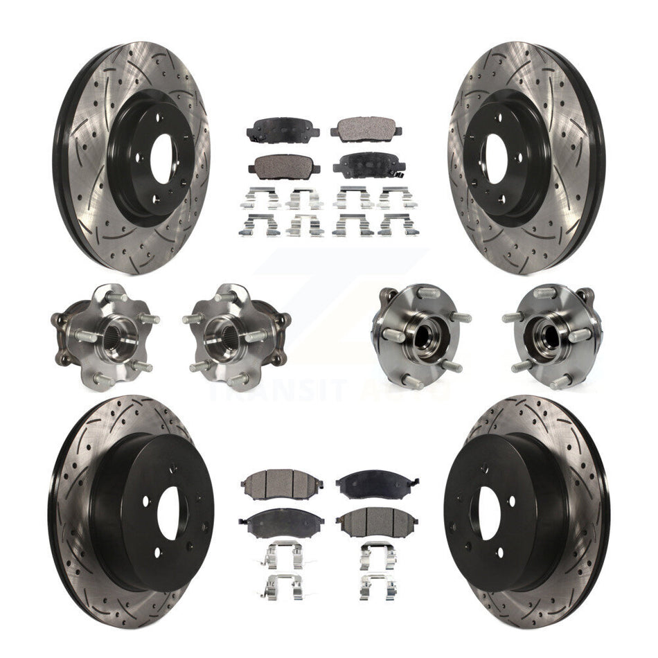 Front Rear Hub Bearings Assembly Coated Disc Brake Rotors And Ceramic Pads Kit (10Pc) For INFINITI QX70 M37 Q70 Q70L M56 M35h KBB-111251