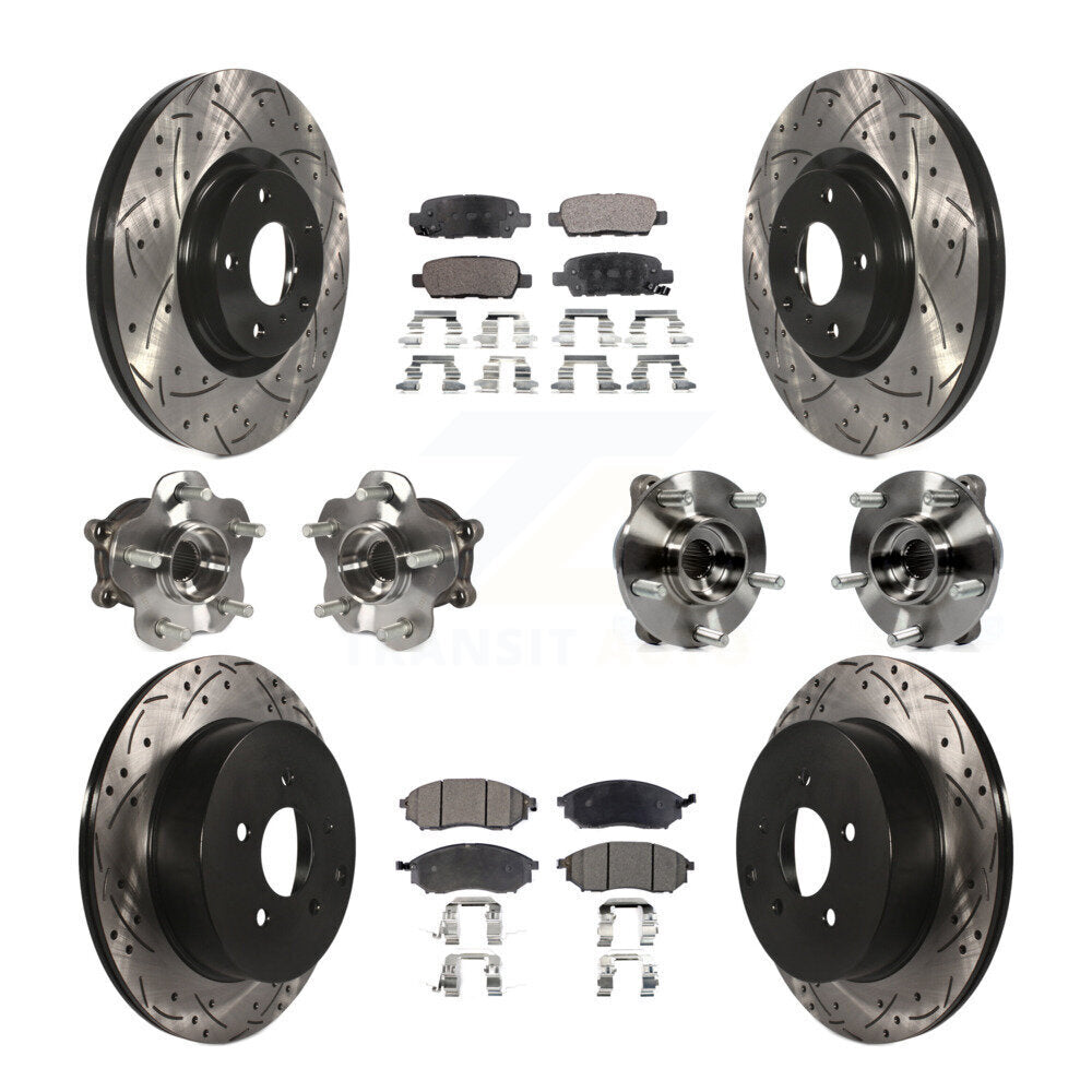 Front Rear Hub Bearing Coated Brake Rotor Pads Kit (10Pc) For 2015-2017 INFINITI QX70 AWD KBB-111259