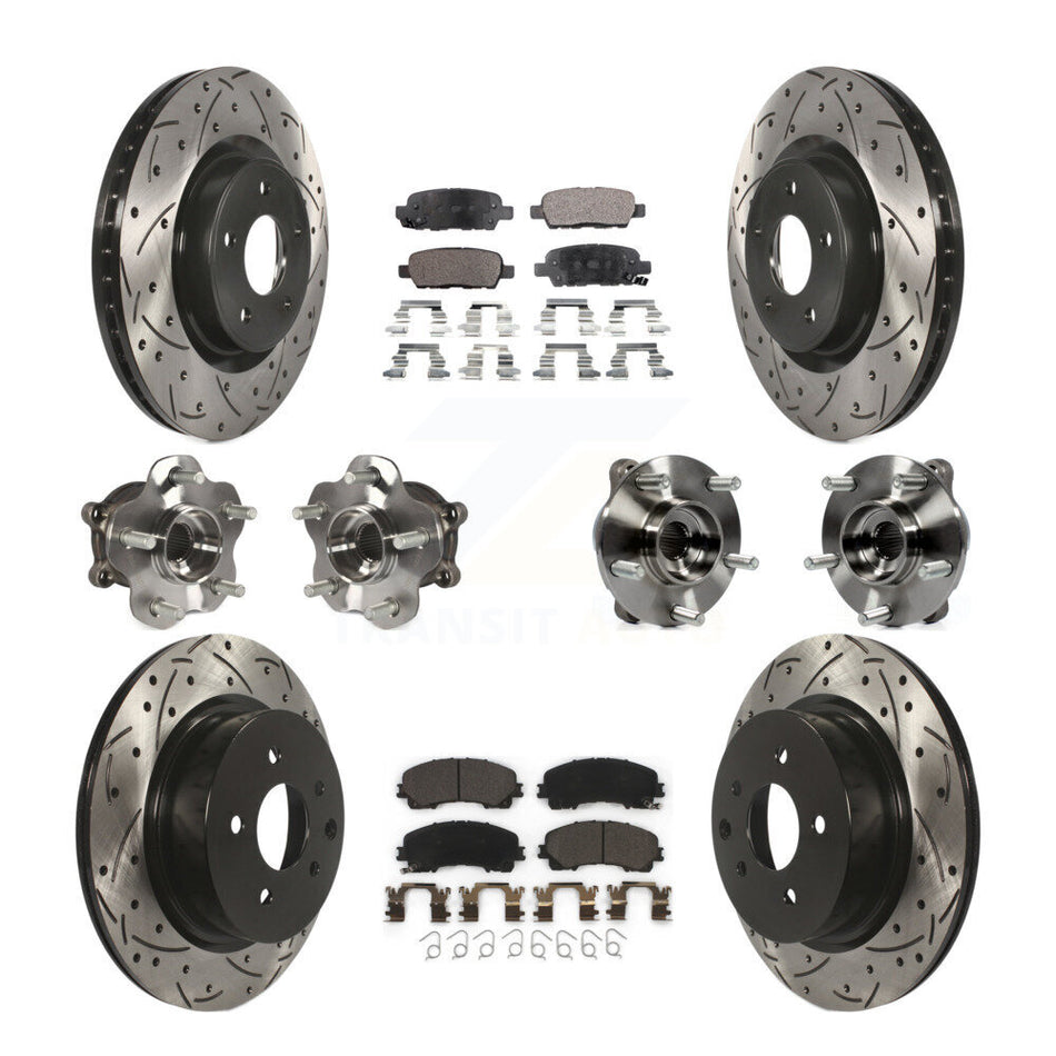 Front Rear Hub Bearing Coated Brake Rotor Pads Kit (10Pc) For 2016-2017 INFINITI QX50 AWD KBB-111264